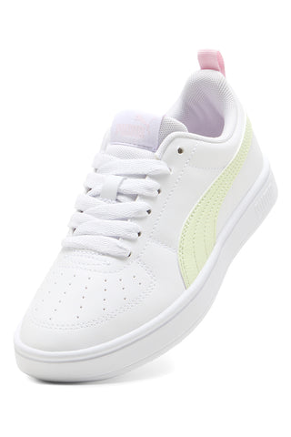 Weiße Turnschuhe mit hellgelben und rosa Einsätzen Puma Rickie Jr