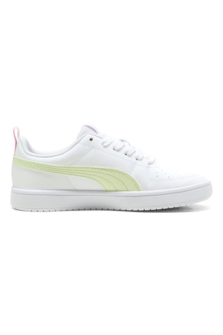 Weiße Turnschuhe mit hellgelben und rosa Einsätzen Puma Rickie Jr