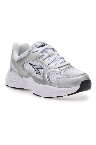 Sneaker da ragazza bianche e argento con inserti metallizzati Diadora Alley Metal GS