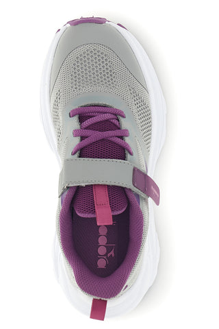 Graue Turnschuhe mit rosa Einsätzen und Klettverschluss Diadora Snipe 4 Jr