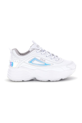 Weiße Turnschuhe mit Plateau und holographischen Einsätzen Fila Skye ZP Wmn