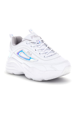 Weiße Turnschuhe mit Plateau und holographischen Einsätzen Fila Skye ZP Wmn