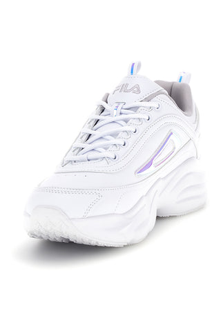 Weiße Turnschuhe mit Plateau und holographischen Einsätzen Fila Skye ZP Wmn