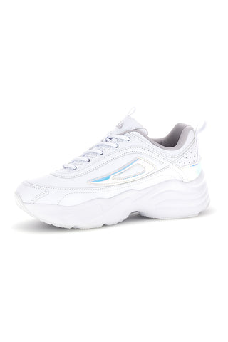 Weiße Turnschuhe mit Plateau und holographischen Einsätzen Fila Skye ZP Wmn