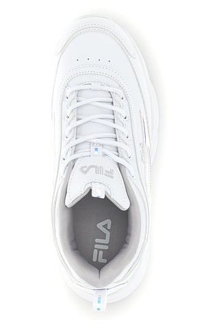 Weiße Turnschuhe mit Plateau und holographischen Einsätzen Fila Skye ZP Wmn