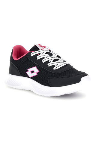 Schwarze Fitnessschuhe mit fuchsiafarbenen Einsätzen Lotto Run 90 Amf Jr