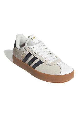Beige Sneakers mit schwarzen Streifen und Gummisohle Adidas VL Court 3