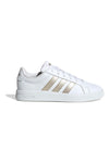 Weiße Sneakers mit goldenen Streifen aus recyceltem Kunstleder Adidas Grand Court Base 3.0