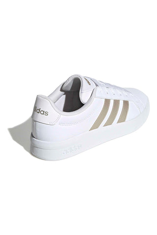Weiße Sneakers mit goldenen Streifen aus recyceltem Kunstleder Adidas Grand Court Base 3.0