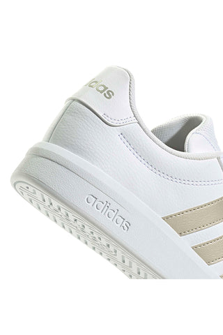 Weiße Sneakers mit goldenen Streifen aus recyceltem Kunstleder Adidas Grand Court Base 3.0