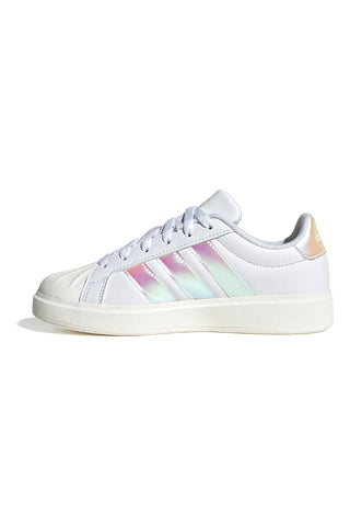 Weiße Sneakers mit schillernden Streifen und Muschelspitze Adidas Streettalk J