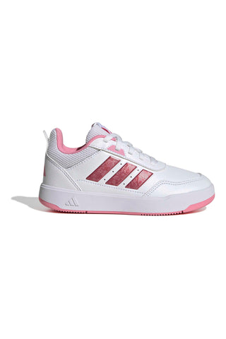 Weiße Sneakers mit metallischen rosa Streifen und abriebfester Sohle Adidas Tensaur Sport 3.0 K
