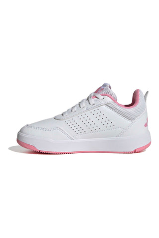 Weiße Sneakers mit metallischen rosa Streifen und abriebfester Sohle Adidas Tensaur Sport 3.0 K