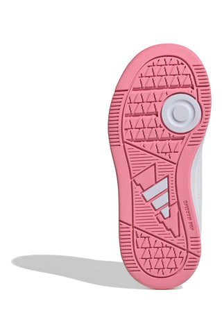 Weiße Sneakers mit metallischen rosa Streifen und abriebfester Sohle Adidas Tensaur Sport 3.0 K