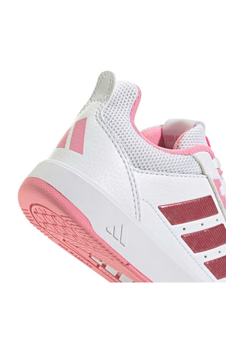 Weiße Sneakers mit metallischen rosa Streifen und abriebfester Sohle Adidas Tensaur Sport 3.0 K
