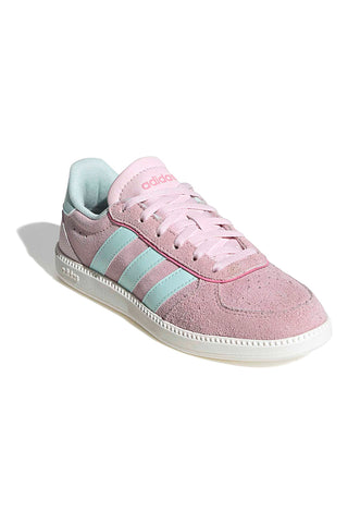 Rosa Sneakers aus Wildleder mit blauen Streifen und vorgeformter Sohle Adidas Breaknet Sleek J