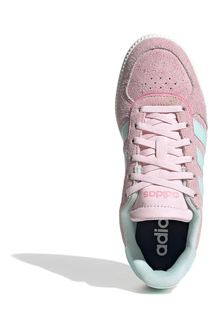 Rosa Sneakers aus Wildleder mit blauen Streifen und vorgeformter Sohle Adidas Breaknet Sleek J