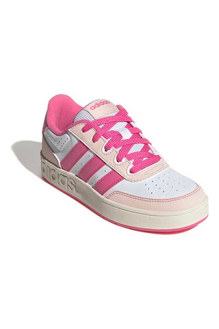 Weiße Sneakers mit pinkfarbenen Streifen und Plateausohle Adidas Breakbase J