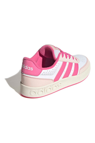 Weiße Sneakers mit pinkfarbenen Streifen und Plateausohle Adidas Breakbase J