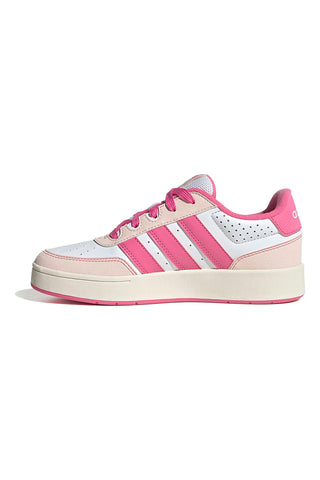 Weiße Sneakers mit pinkfarbenen Streifen und Plateausohle Adidas Breakbase J