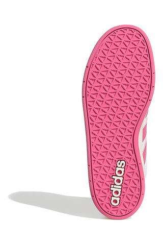 Weiße Sneakers mit pinkfarbenen Streifen und Plateausohle Adidas Breakbase J