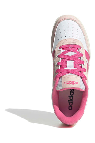 Weiße Sneakers mit pinkfarbenen Streifen und Plateausohle Adidas Breakbase J