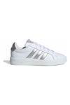 Weiße Sneakers mit silbernen Streifen aus Kunstleder Adidas Grand Court 3 J