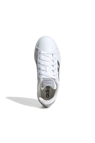 Sneakers bianche con strisce argento in pelle sintetica Adidas Grand Court 3 J