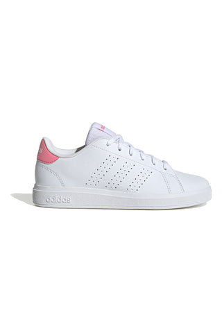 Weiße Sneakers mit rosa Ferse und perforierten Streifen Adidas Advantage Base 2.0 J