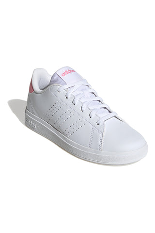 Weiße Sneakers mit rosa Ferse und perforierten Streifen Adidas Advantage Base 2.0 J