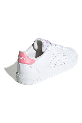 Weiße Sneakers mit rosa Ferse und perforierten Streifen Adidas Advantage Base 2.0 J