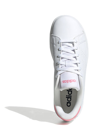 Weiße Sneakers mit rosa Ferse und perforierten Streifen Adidas Advantage Base 2.0 J