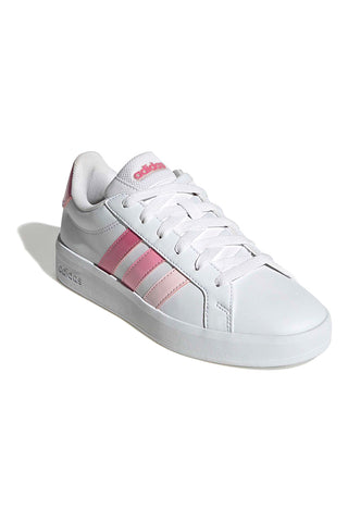 Sneakers bianche con strisce rosa sfumate in materiale sintetico Adidas Grand Court 3.0 J