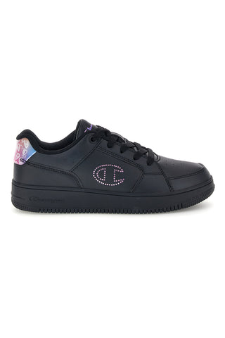 Schwarze Sneaker mit durchbrochenem Logo und mehrfarbiger Ferse Champion RD18 LENTICULAR G GS