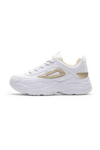 Weiße Sneaker mit goldenen Details und klobiger Sohle: Fila Skye ZP