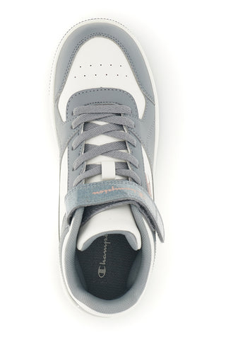 Graue und weiße High-Top-Sneaker mit Klettverschluss Champion RD18 Mid G GS