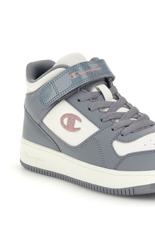 Graue und weiße High-Top-Sneaker mit Klettverschluss Champion RD18 Mid G GS