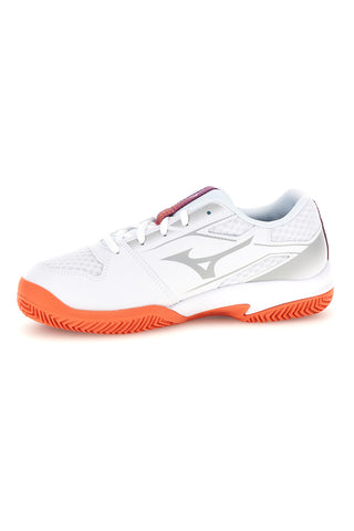 Scarpe da tennis bianche con dettagli viola e arancioni Mizuno Break Shot 5 CC