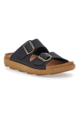 Ciabatte Nere Con Fibbie e Sottopiede in Pelle Inblu 16 Mt