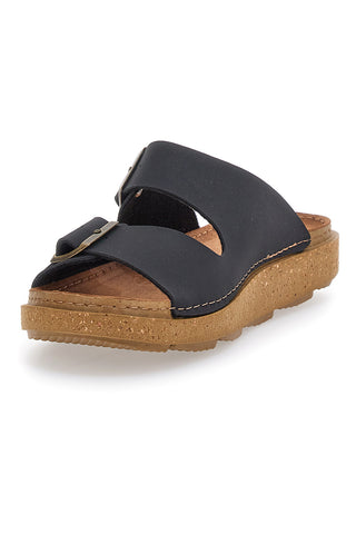 Ciabatte Nere Con Fibbie e Sottopiede in Pelle Inblu 16 Mt