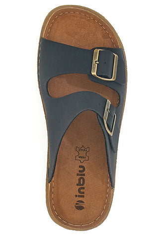 Ciabatte Nere Con Fibbie e Sottopiede in Pelle Inblu 16 Mt