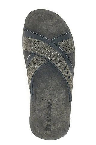Anthrazitfarbene Hausschuhe mit blauem Kreuzband 03 VT