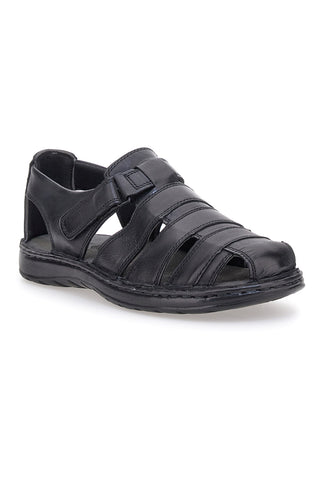 Schwarze halboffene Sandalen mit echtem Lederfußbett Marmaduke 3336