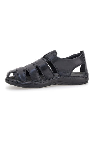 Schwarze halboffene Sandalen mit echtem Lederfußbett Marmaduke 3336