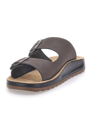 Braune Hausschuhe mit Doppelschnalle und anatomischem Fußbett FLY FLOT 781714C