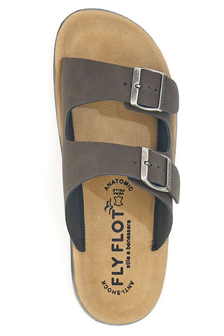 Braune Hausschuhe mit Doppelschnalle und anatomischem Fußbett FLY FLOT 781714C