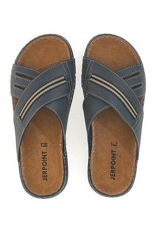 Blaue Hausschuhe mit Kontrastnähten Jerpoint 611PS