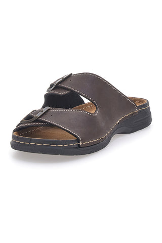 Ciabatte marroni da uomo con doppia fibbia regolabile e plantare morbido Jerpoint 636PS