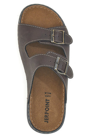 Ciabatte marroni da uomo con doppia fibbia regolabile e plantare morbido Jerpoint 636PS