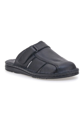 Claremorris 1108 Hausschuhe aus echtem Leder mit Klettverschluss, schwarz